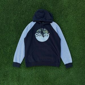 Vintage 00s Oakley Hoodie Pullover Gray/Black Y2k Sweatshirt Neon Logo Sz Large